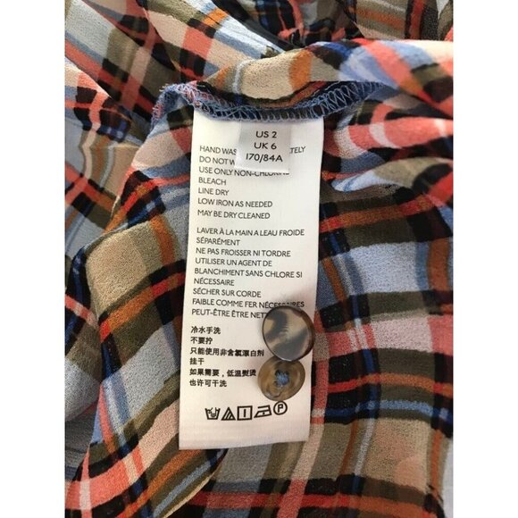 ANTHROPOLOGIE MAEVE Laila Long Sleeve Top Blouse Size 2 Plaid Chiffon Faux Wrap - Picture 9 of 10